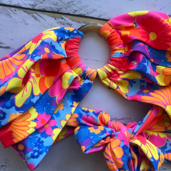 Kulani Kinis Blue Pink Yellow Floral Bikini Top SMALL - Picture 5 of 9